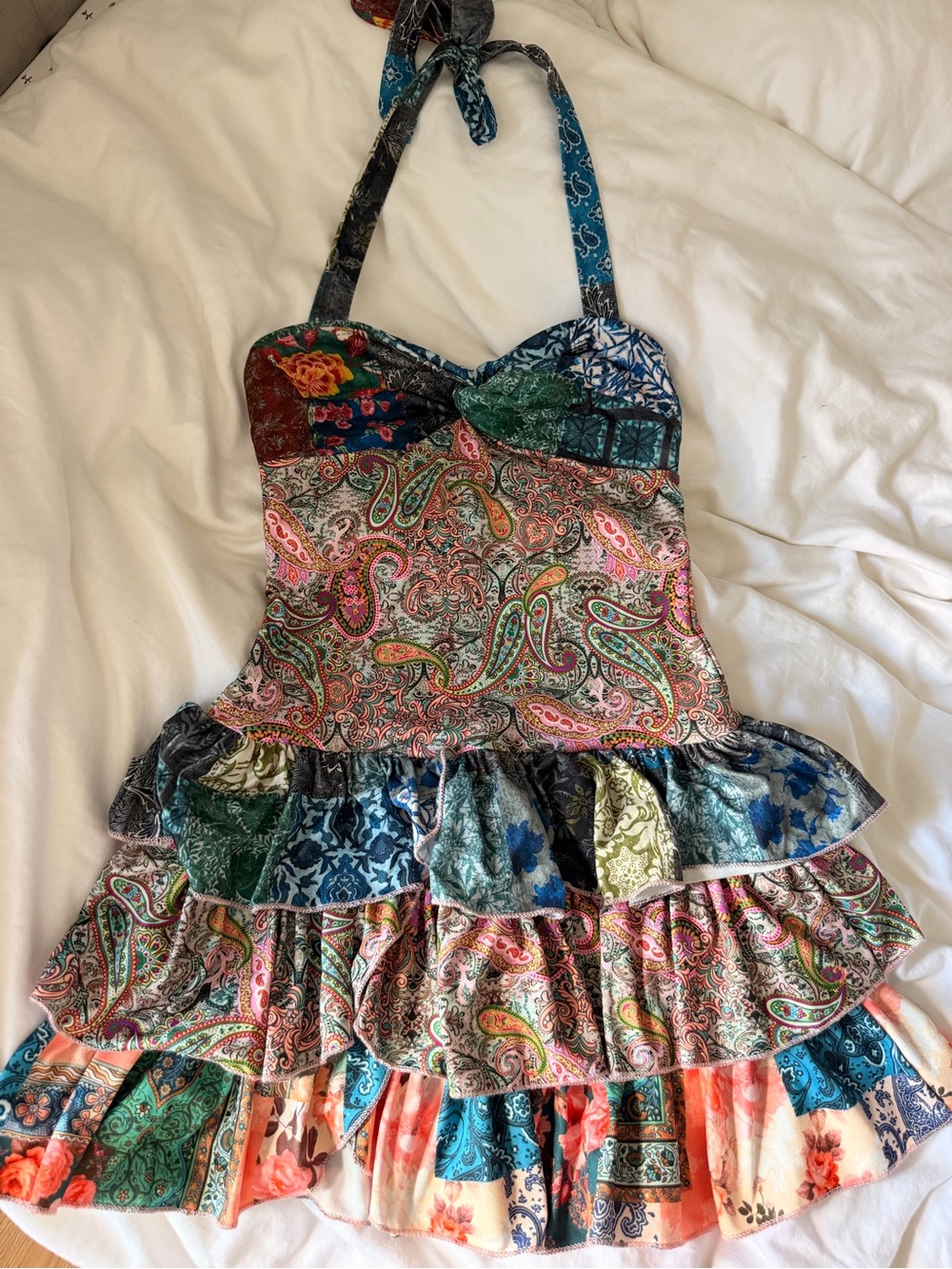 Bohemian Patchwork Halter mini dress